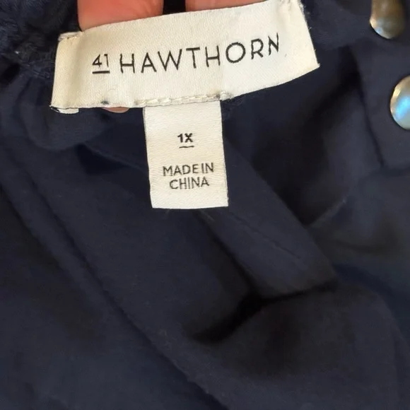 41 Hawthorn Navy Scalloped Romper 1X | Coastal Granddaughter Brunch Fall Outfit - Picture 2 of 12